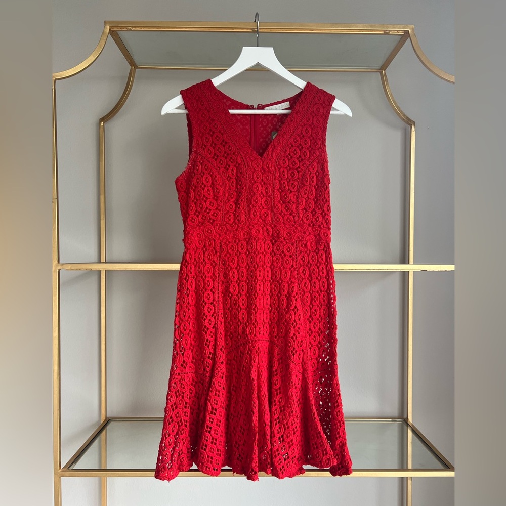 Anthropologie red lace mini dress